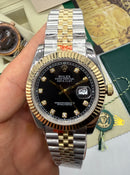 Rolex Date-Just 41mm/36mm/31mm Aço/Dourado, Mostrador Preto, Luneta Canelada