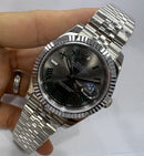 Rolex Date-Just 41mm Aço Mostrador Cinza Luneta Canelada