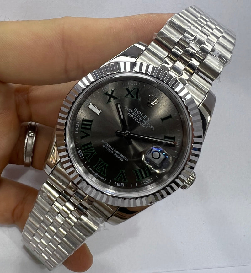 Rolex Date-Just 41mm Aço Mostrador Cinza Luneta Canelada