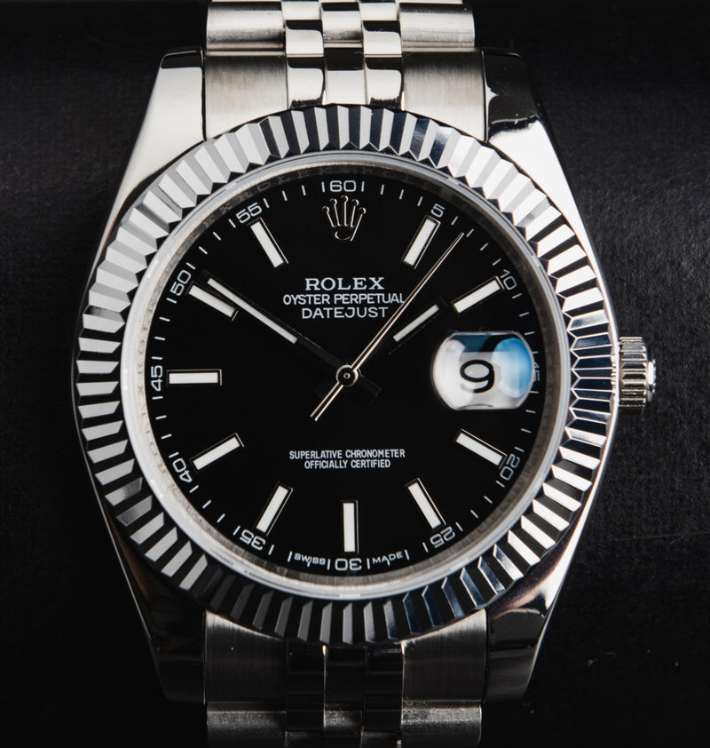 Rolex Datejust 41/36mm Aço Mostrador Preto, Luneta Canelada