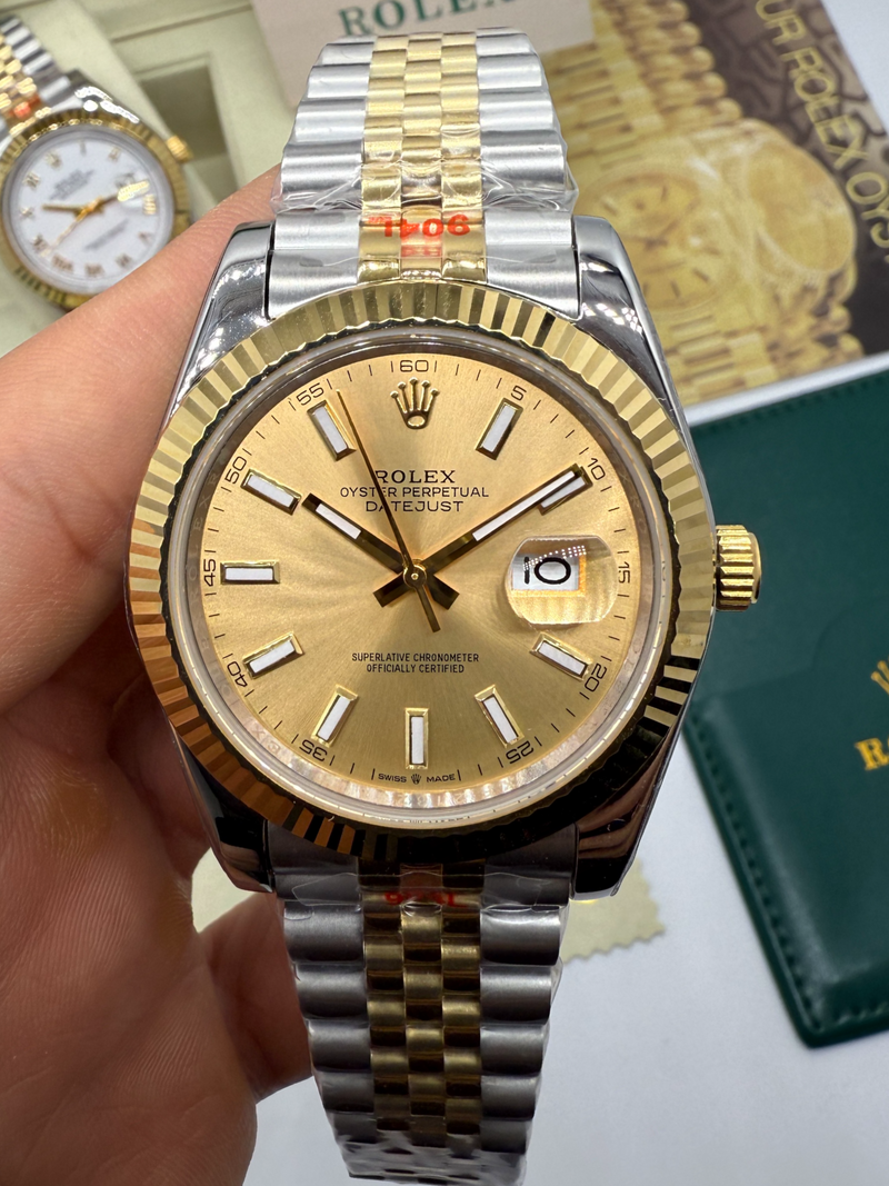 Rolex Date-Just 41mm/36mm Aço/Dourado, Mostrador Dourado, Luneta Canelada