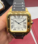 Cartier Santos 40mm - Aço/Dourado Mostrador Branco - Pulseira Borracha