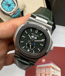 Patek Philippe Nautilus 39mm, Mostrador Verde, Pulseira Couro