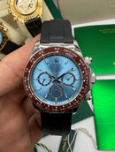 Rolex Daytona 40mm Aço Mostrador Ice Blue Luneta Marrom