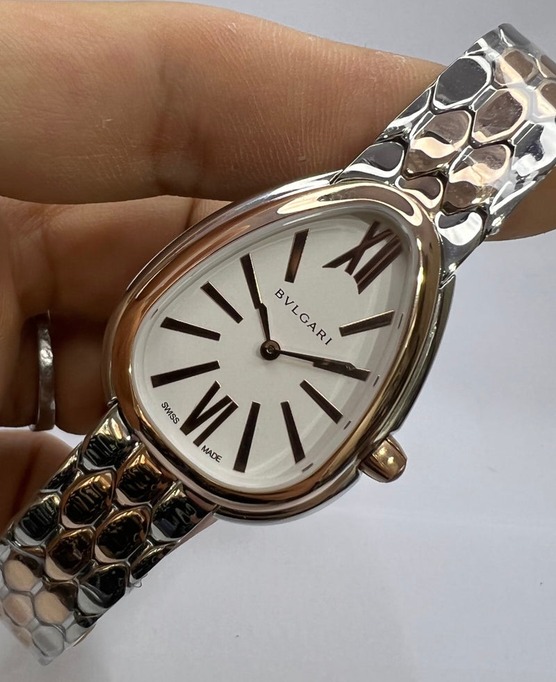 Bvlgari SERPENTI SEDUTTORI 33mm Aço/Rosè - Mostrador Branco