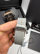 Hublot Square Bang Turbilhão Aço/OxSilver 45mm, Mostrador Cinza Esqueleto
