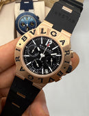 Bvlgari Aluminium Crono 41mm - Aço/Rose - Mostrador Preto