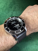 Breitling Superocean Aço 44mm Mostrador Preto Bisel Preto Pulseira Borracha