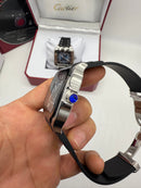 Cartier Santos 40mm - Aço Mostrador Preto - Pulseira Borracha