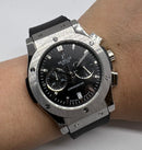 Hublot Classic Chrono 45mm Aço Mostrador Preto Bisel Aço -Puls. Borracha