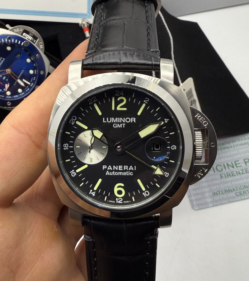 Panerai Luminor Marina 44mm Aço Mostrador Preto Pulseira Couro Croco