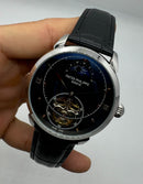 Patek Phillippe Fases da Lua Turbilhão 42mm Aço, Pulseira Couro
