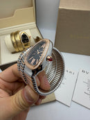 Bvlgari Serpenti Tubogas 02 Volta 35mm Aço/Rose Mostrador Preto - Cravejado