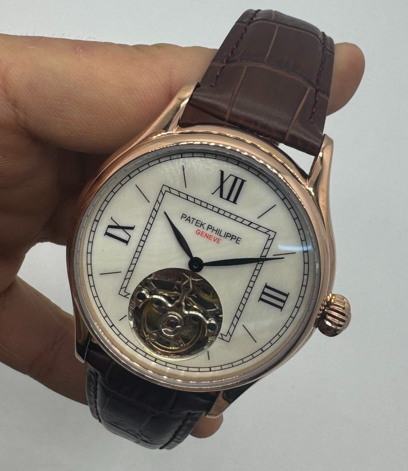 Patek Philippe Classic Turbilhão 40mm Aço/Rose, Pulseira Couro