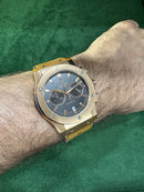 Hublot Classic Chrono 45mm Aço Rosê Mostrador Preto Pulseira Couro com Borracha