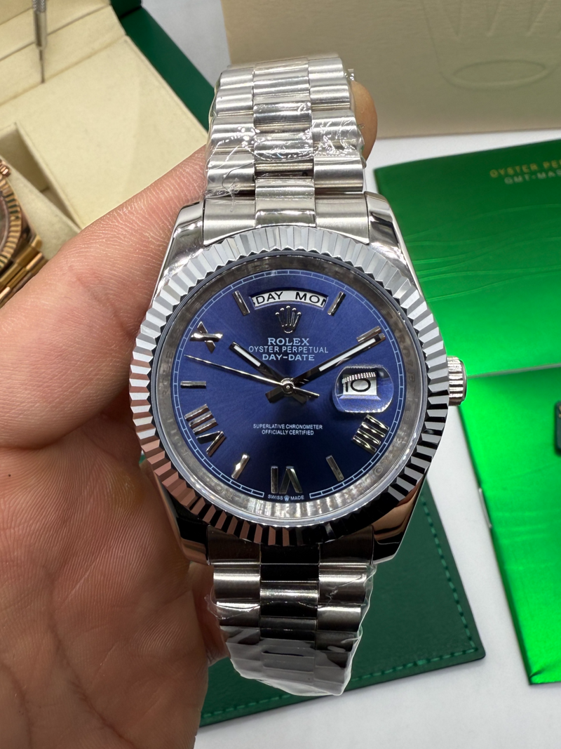 Rolex Day-Date Presidente 40mm Aço Mostrador Azul