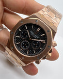 Audemars Piguet R.O. Dourado Mostrador Preto Bezel Rose Pulseira Rose
