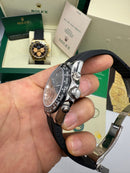 Rolex Daytona 40mm Aço Mostrador Prata Luneta Preta, Pulseira OysterFlex