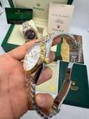 Rolex Date-Just 41mm/36mm Aço/Dourado, Mostrador Branco, Luneta Canelada