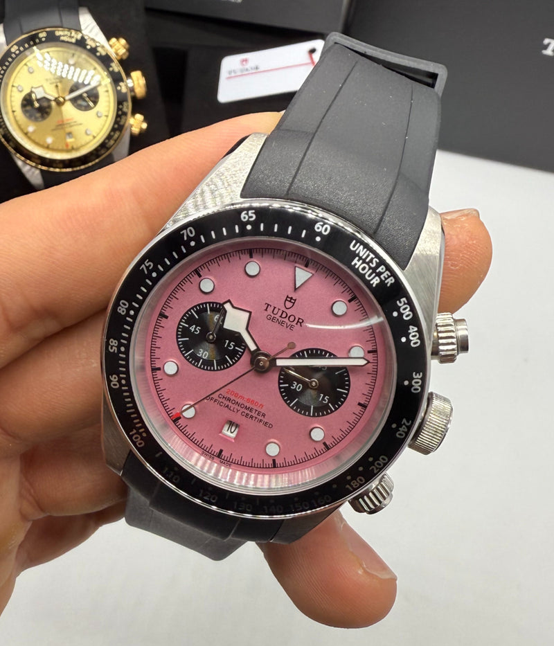 Tudor Black Bay Chrono Aço 41mm, Mostrador Rosa - Borracha