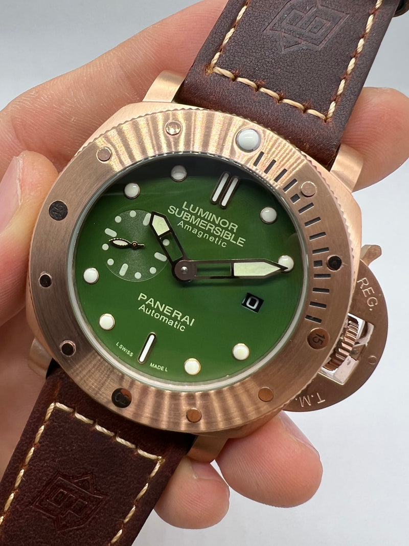 Panerai Submersible 47mm Aço/Rose Mostrador Verde