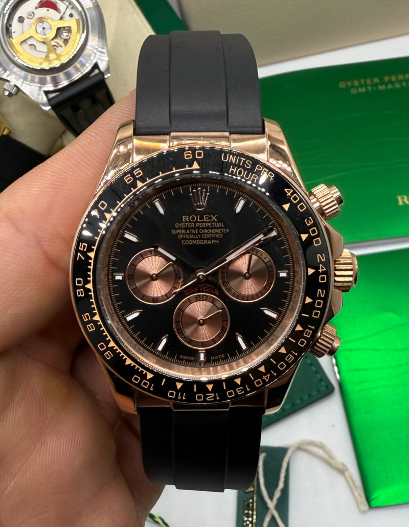 Rolex Daytona 40mm Dourado Mostrador Marrom, Luneta Preta