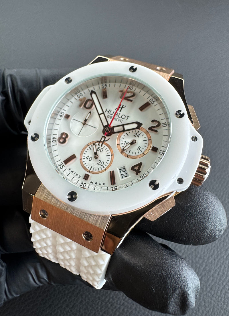 Hublot Big Bang 44mm Aço Rosê, Alpine Ceramic Pulseira Borracha