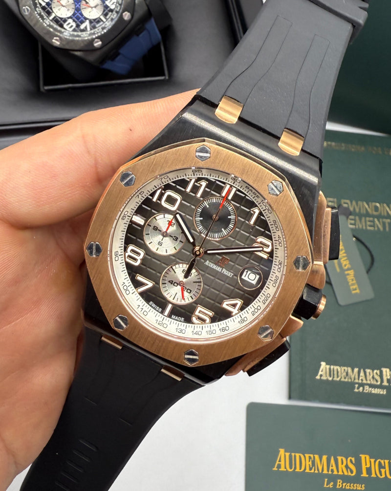 Audemars Piguet Royal Oak Offshore 44mm Mostrador Preto Bezel Aço/Rose