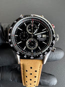 Tag Heuer Carrera Aço 43mm, Mostrador Preto, Puls. Couro