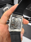 Hublot Square Bang Turbilhão Aço 45mm, Mostrador Cinza Esqueleto