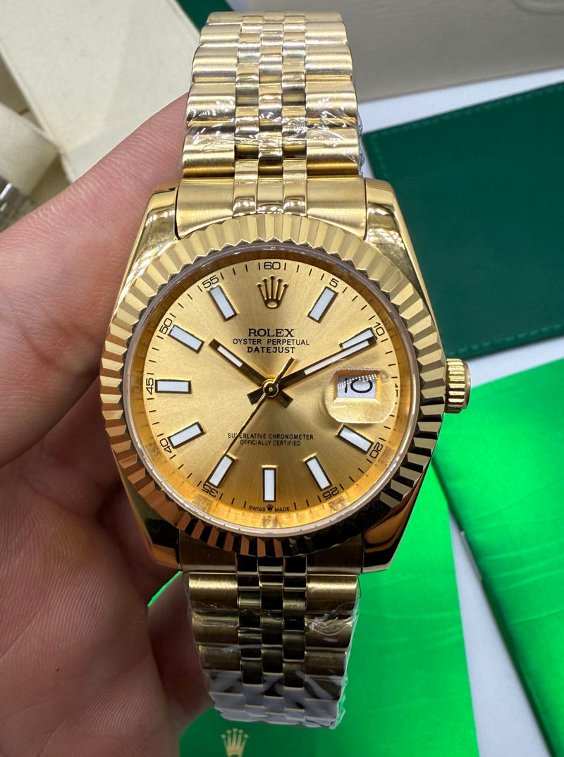 Rolex Date-Just 41mm/36mm Aço/Dourado, Mostrador Dourado, Luneta Canelada