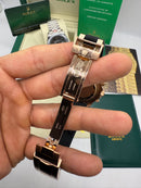 Rolex Daytona 40mm Aço Rose Mostrador Preto Luneta Preta, Pulseira OysterFlex