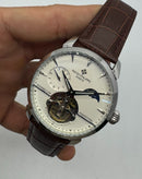 Patek Phillippe Fases da Lua Turbilhão 42mm Aço, Pulseira Couro