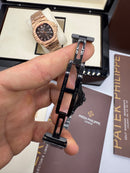 Patek Philippe Nautilus 39mm Aço/OxBlack, Mostrador Preto