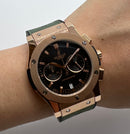 Hublot Classic Chrono Rosè 45mm Mostrador Preto Puls. Borracha/CouroV