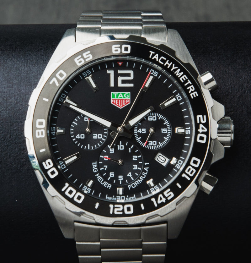 Tag Heuer F1 Cronometro 43mm Aço Mostrador Preto Bezel Preto