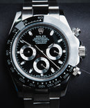 Rolex Daytona 40mm Aço Mostrador Preto Luneta Preta