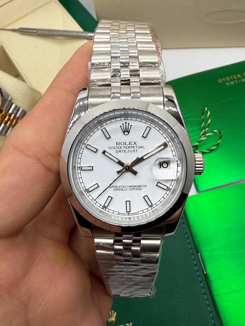 Rolex Date-Just 36mm/41mm, Aço, Mostrador Verde, Luneta Canelada