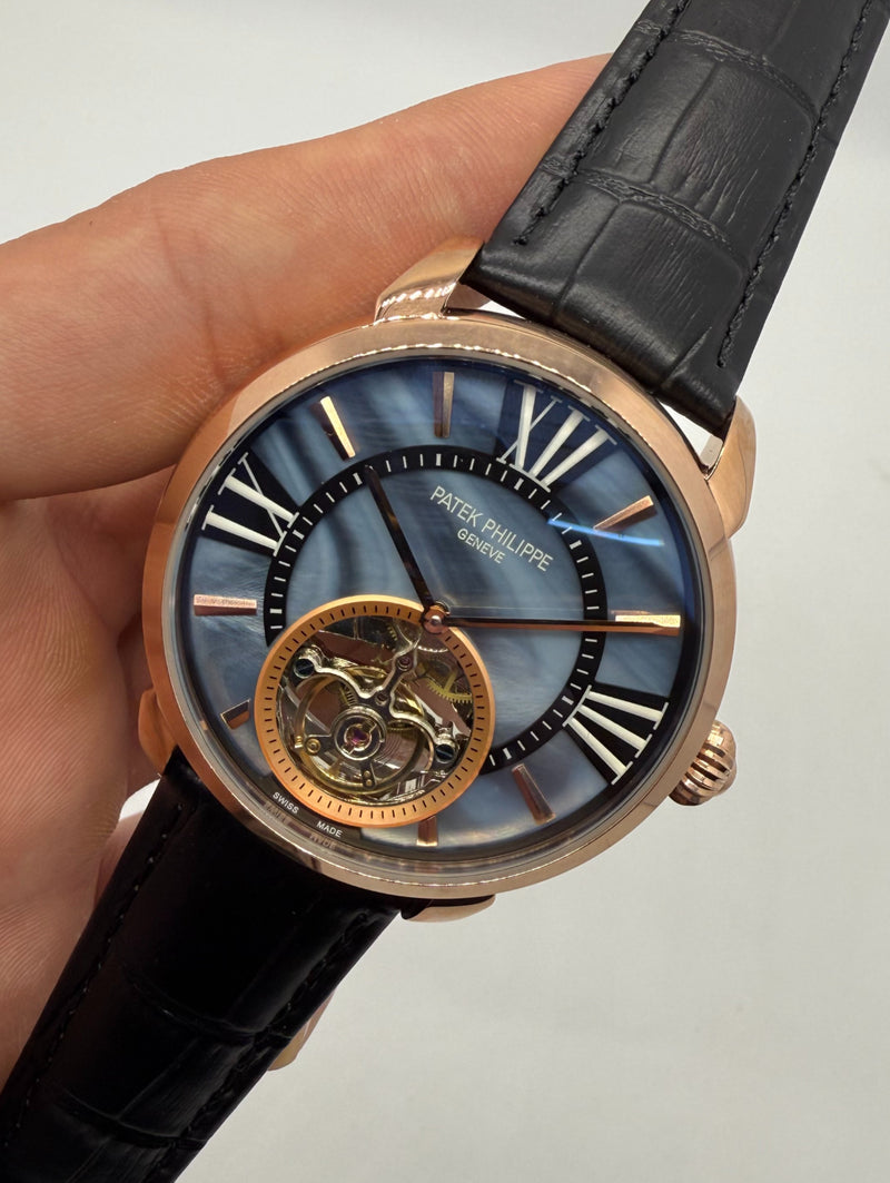 Patek Philippe Classic Turbilhão 44mm Aço/Rose, Pulseira Couro