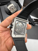 Hublot Square Bang Turbilhão Aço/OxSilver 45mm, Mostrador Cinza Esqueleto