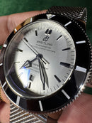 Breitling Superocean Aço 44mm Mostrador Prata Bisel Preto