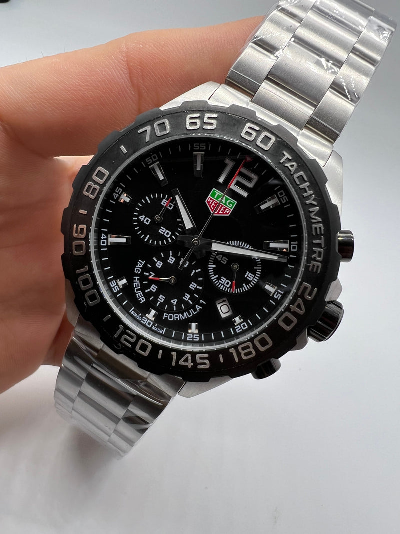 Tag Heuer F1 Cronometro 44mm Aço Mostrador Preto Luneta Preta