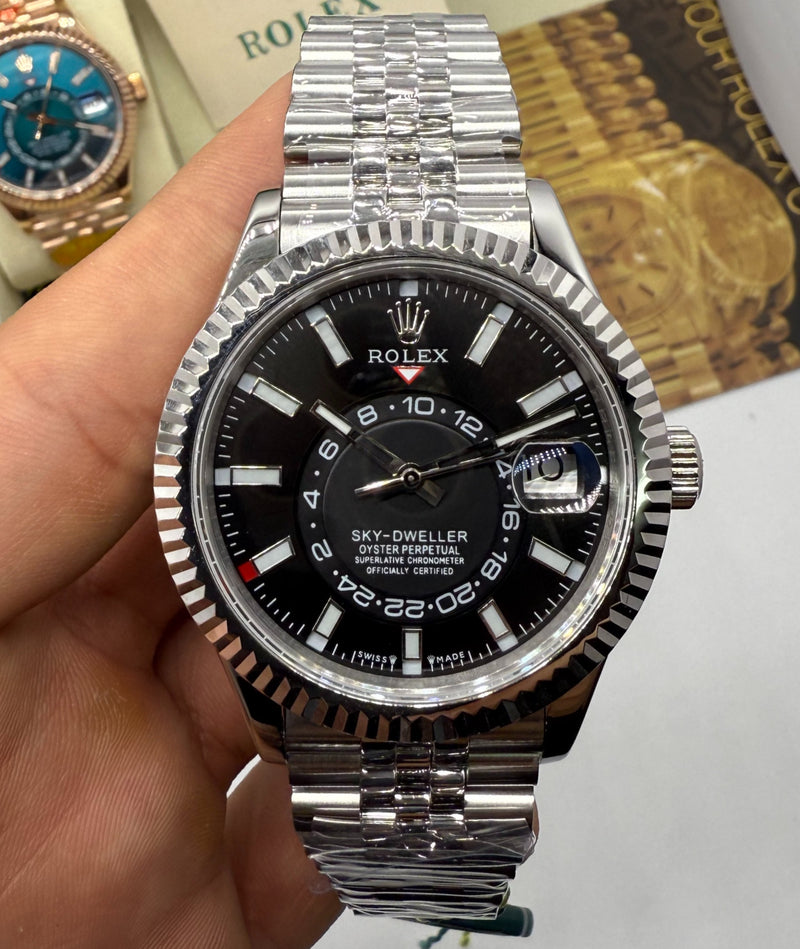 Rolex Sky-Dweller - 42 mm,Aço 904L - Mostrador Preto - Jubilee - CLONE