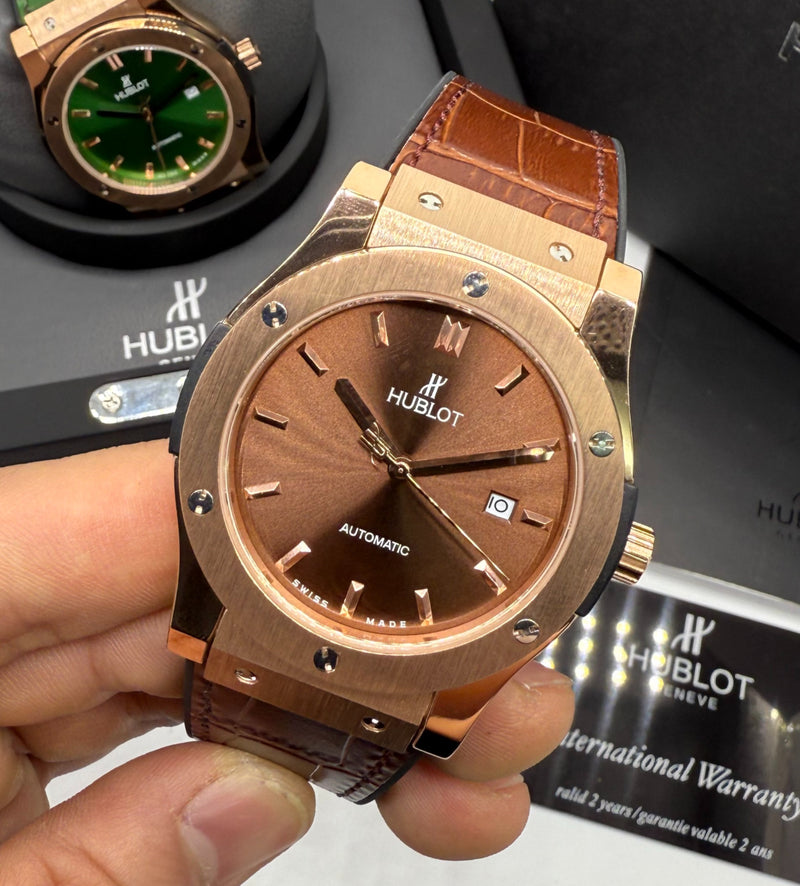 Hublot Classic Fusion 45mm Aço/Rose, Mostrador Marrom