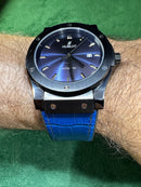 Hublot Classic Fusion 45mm Aço OxBlack Mostrador Azul Pulseira Couro com Borrach