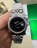 Rolex Date-Just 41/36/31mm Aço, Mostrador Preto, Luneta Canelada