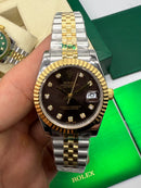 Rolex Date-Just 31mm/36mm Aço/Dourado, Mostrador Marrom, Luneta Canelada