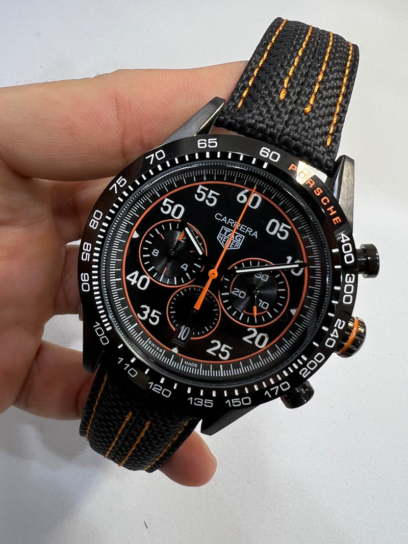 TAG Heuer Carrera Chronograph x Porsche, Aço 44mm Pulseira Lona