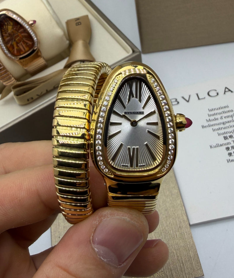 Bvlgari Serpenti Tubogas 01 Volta 35mm Aço/Dourado Mostrador Prata - Cravejado