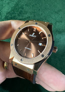 Hublot Classic Fusion 45mm Aço Rosê Mostrador Marrom Puls. Couro com Borracha